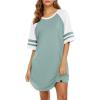 Ekouaer Cotton Nightgowns for Women Short Sleeve Sleep Shirts Crew Neck Night Shirts Soft Color Block Night Gown(Green)