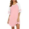 Ekouaer Cotton Nightgowns for Women Short Sleeve Sleep Shirts Crew Neck Night Shirts Soft Color Block Night Gown(Pink)