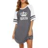 Ekouaer Cotton Nightgowns for Women Short Sleeve Sleep Shirts Crew Neck Night Shirts Soft Color Block Night Gown(Queen Grey)