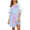 Ekouaer Cotton Nightgowns for Women Short Sleeve Sleep Shirts Crew Neck Night Shirts Soft Color Block Night Gown(Tie Dye)