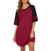 Ekouaer Cotton Nightgowns for Women Short Sleeve Sleep Shirts Crew Neck Night Shirts Soft Color Block Night Gown(Wine Red)
