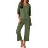 Ekouaer Lounge Sets for Women Comfy Pajamas Set 2 Piece Outfits Short Sleeve Tops and Wide Leg Pants with Large Pockets(Army Green)