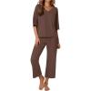 Ekouaer Lounge Sets for Women Comfy Pajamas Set 2 Piece Outfits Short Sleeve Tops and Wide Leg Pants with Large Pockets(Brown)