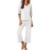 Ekouaer Lounge Sets for Women Comfy Pajamas Set 2 Piece Outfits Short Sleeve Tops and Wide Leg Pants with Large Pockets(Cream)