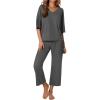 Ekouaer Lounge Sets for Women Comfy Pajamas Set 2 Piece Outfits Short Sleeve Tops and Wide Leg Pants with Large Pockets(Dark Gray)