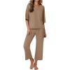 Ekouaer Lounge Sets for Women Comfy Pajamas Set 2 Piece Outfits Short Sleeve Tops and Wide Leg Pants with Large Pockets(Khaki)