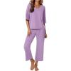 Ekouaer Lounge Sets for Women Comfy Pajamas Set 2 Piece Outfits Short Sleeve Tops and Wide Leg Pants with Large Pockets(Lilac)
