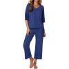 Ekouaer Lounge Sets for Women Comfy Pajamas Set 2 Piece Outfits Short Sleeve Tops and Wide Leg Pants with Large Pockets(Navy)