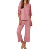Ekouaer Lounge Sets for Women Comfy Pajamas Set 2 Piece Outfits Short Sleeve Tops and Wide Leg Pants with Large Pockets(Old Rose)