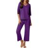 Ekouaer Lounge Sets for Women Comfy Pajamas Set 2 Piece Outfits Short Sleeve Tops and Wide Leg Pants with Large Pockets(Purple)