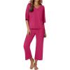 Ekouaer Lounge Sets for Women Comfy Pajamas Set 2 Piece Outfits Short Sleeve Tops and Wide Leg Pants with Large Pockets(Rose)