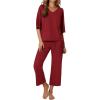 Ekouaer Lounge Sets for Women Comfy Pajamas Set 2 Piece Outfits Short Sleeve Tops and Wide Leg Pants with Large Pockets(Wine Red)