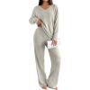 Ekouaer Lounge Sets for Women Long Sleeve Knit Ribbed Pajama Sets 2 Piece Casual Loungewear with Pockets(Apricot)