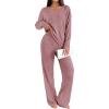 Ekouaer Lounge Sets for Women Long Sleeve Knit Ribbed Pajama Sets 2 Piece Casual Loungewear with Pockets(Dusty Rose)