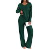 Ekouaer Lounge Sets for Women Long Sleeve Knit Ribbed Pajama Sets 2 Piece Casual Loungewear with Pockets(Green)