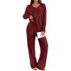 Ekouaer Lounge Sets for Women Long Sleeve Knit Ribbed Pajama Sets 2 Piece Casual Loungewear with Pockets(Red)
