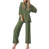 Ekouaer Lounge Sets for Women Short Sleeve Tops and Long Pants Soft Comfy Pajamas Set 2 Piece Outfits S-XXL(Army Green)