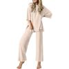 Ekouaer Lounge Sets for Women Short Sleeve Tops and Long Pants Soft Comfy Pajamas Set 2 Piece Outfits S-XXL(Beige)