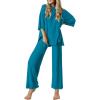 Ekouaer Lounge Sets for Women Short Sleeve Tops and Long Pants Soft Comfy Pajamas Set 2 Piece Outfits S-XXL(Blue Green)