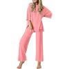 Ekouaer Lounge Sets for Women Short Sleeve Tops and Long Pants Soft Comfy Pajamas Set 2 Piece Outfits S-XXL(Deep Pink)