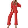 Ekouaer Lounge Sets for Women Short Sleeve Tops and Long Pants Soft Comfy Pajamas Set 2 Piece Outfits S-XXL(Red)