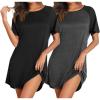 Ekouaer Nightgowns for Women 2 Pack Bamboo Viscose Sleep Shirts Short Sleeve Nightshirt Comfy Sleepdress Soft Sleepwear(Black/Dark Grey)