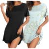 Ekouaer Nightgowns for Women 2 Pack Bamboo Viscose Sleep Shirts Short Sleeve Nightshirt Comfy Sleepdress Soft Sleepwear(Black/Green Daisy)