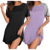 Ekouaer Nightgowns for Women 2 Pack Bamboo Viscose Sleep Shirts Short Sleeve Nightshirt Comfy Sleepdress Soft Sleepwear(Black/Lilac)