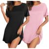 Ekouaer Nightgowns for Women 2 Pack Bamboo Viscose Sleep Shirts Short Sleeve Nightshirt Comfy Sleepdress Soft Sleepwear(Black/Pink)