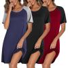 Ekouaer Nightgowns for Women Cotton Night Gown 3 Pack Sleep Shirts Short Sleeve Nightshirt Soft Sleepwear Nightdress(Black/Navy Blue/Wine Red)
