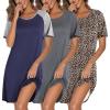 Ekouaer Nightgowns for Women Cotton Night Gown 3 Pack Sleep Shirts Short Sleeve Nightshirt Soft Sleepwear Nightdress(Navy Blue/All Grey/Brown Leopard)