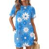 Ekouaer Nightgowns for Women Cotton Sleep Shirts Tshirt Nightshirt Casual Sleepdress Pullover Dress with Pockets S-3XL(Blue Flower)