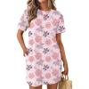 Ekouaer Nightgowns for Women Cotton Sleep Shirts Tshirt Nightshirt Casual Sleepdress Pullover Dress with Pockets S-3XL(Pink Flower)