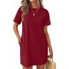 Ekouaer Nightgowns for Women Cotton Sleep Shirts Tshirt Nightshirt Casual Sleepdress Pullover Dress with Pockets S-3XL(Wine Red)