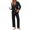 Ekouaer Pajamas for Women Set Button Down Pj Long Sleeve Shirt and Pants Lounge Sets Fall Sleepwear with Pockets(Black)