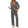 Ekouaer Pajamas for Women Set Button Down Pj Long Sleeve Shirt and Pants Lounge Sets Fall Sleepwear with Pockets(Dark Heather Grey)