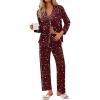Ekouaer Pajamas for Women Set Button Down Pj Long Sleeve Shirt and Pants Lounge Sets Fall Sleepwear with Pockets(Wine Red Cheetah)