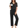 Ekouaer Pajamas for Women Set Button Up Sleepswear 2 Piece Short Sleeve PJ Top and Long Pants Loungwear With Pocket S-XXL(Black)