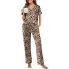 Ekouaer Pajamas for Women Set Button Up Sleepswear 2 Piece Short Sleeve PJ Top and Long Pants Loungwear With Pocket S-XXL(Brown Leopard)