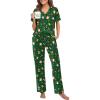 Ekouaer Pajamas for Women Set Button Up Sleepswear 2 Piece Short Sleeve PJ Top and Long Pants Loungwear With Pocket S-XXL(Green Santa Claus)