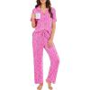 Ekouaer Pajamas for Women Set Button Up Sleepswear 2 Piece Short Sleeve PJ Top and Long Pants Loungwear With Pocket S-XXL(Hot Pink Leopard Print)