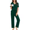 Ekouaer Pajamas for Women Set Button Up Sleepswear 2 Piece Short Sleeve PJ Top and Long Pants Loungwear With Pocket S-XXL(Lake Green)