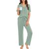Ekouaer Pajamas for Women Set Button Up Sleepswear 2 Piece Short Sleeve PJ Top and Long Pants Loungwear With Pocket S-XXL(Light Green)