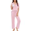 Ekouaer Pajamas for Women Set Button Up Sleepswear 2 Piece Short Sleeve PJ Top and Long Pants Loungwear With Pocket S-XXL(Pink)