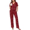 Ekouaer Pajamas for Women Set Button Up Sleepswear 2 Piece Short Sleeve PJ Top and Long Pants Loungwear With Pocket S-XXL(Red Christmas Stockings)