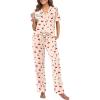Ekouaer Pajamas for Women Set Button Up Sleepswear 2 Piece Short Sleeve PJ Top and Long Pants Loungwear With Pocket S-XXL(Teddy Cherry)