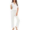 Ekouaer Pajamas for Women Set Button Up Sleepswear 2 Piece Short Sleeve PJ Top and Long Pants Loungwear With Pocket S-XXL(White)
