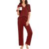 Ekouaer Pajamas for Women Set Button Up Sleepswear 2 Piece Short Sleeve PJ Top and Long Pants Loungwear With Pocket S-XXL(Wine Red)