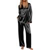 Ekouaer Silk Satin Pajamas for Women Button Down Pjs Set Long Sleeve Loungewear 2 Piece Wide Leg Sleepwear(Black)