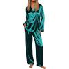 Ekouaer Silk Satin Pajamas for Women Button Down Pjs Set Long Sleeve Loungewear 2 Piece Wide Leg Sleepwear(Blue Green)
